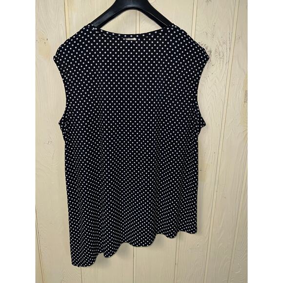 Polka Dot 2X Tunic Tank Top Anne Klein Asymmetrical Hem Black White Drape Vents - Picture 5 of 7